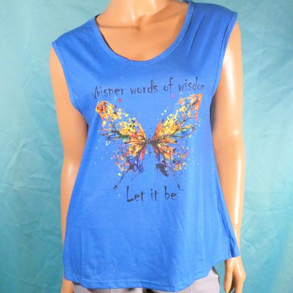 *REDUCED* Sleeveless T-shirt butterfly "Whisper Words of Wisdom, Let it Be" Blue - Picture 3 of 5